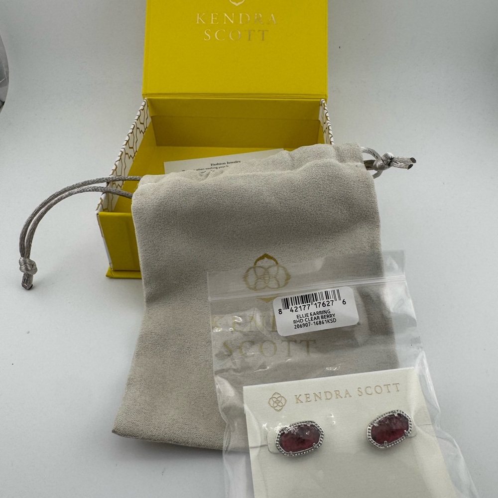 Kendra Scott Ellie Rhodium Silver-Tone Plated Clear Berry Earrings NIB